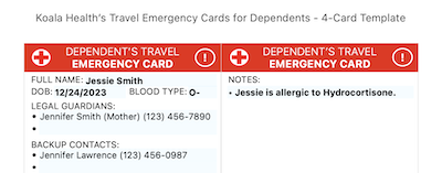 Koala Travel Emergency Card