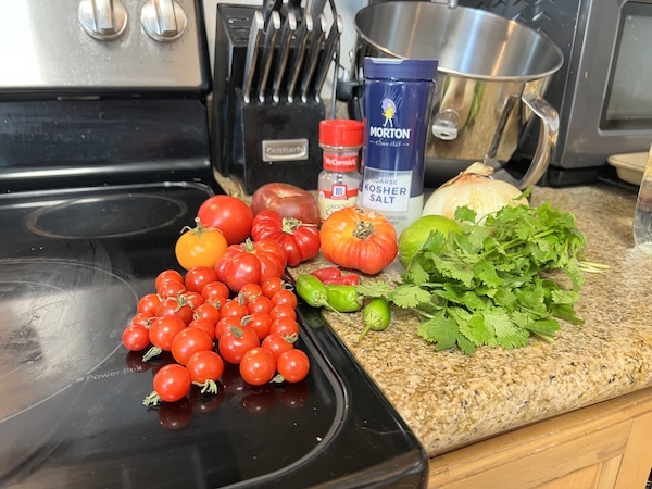 Fresh, homegrown vegetables for Mama's homemade garden salsa.